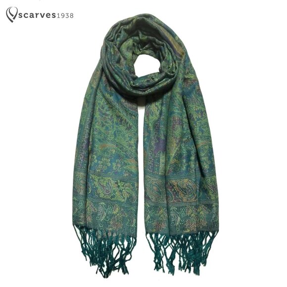 Accessories - Green/Deep Aubergine pashmina Scarf gift idea shawl festival scarf green woman s